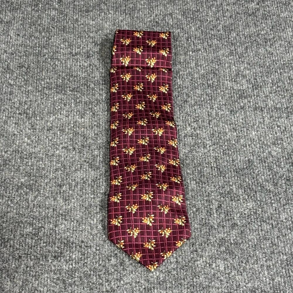 Barneys New York Tie Mens One Size Red Silk Floral Necktie Handmade Italy Dress